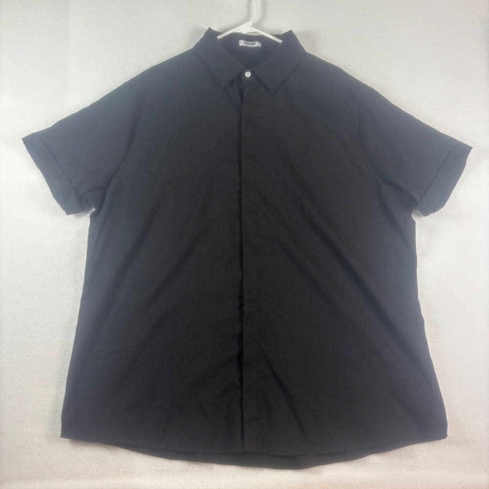 Coofandy Mens 2XL Black Short Sleeve Button Down Shirt Minimalist Cuffed Sleeve